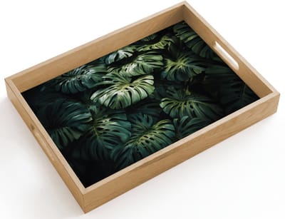Dienblad hout 40x30 cm - Schootdienblad - Plant - Monstera - Lichtinval - Borrelplank rechthoek - Plateau dienbladen