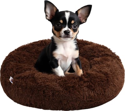 Pet Perfect Donut Hondenmand 60cm - Fluffy Hondenkussen - Hondenbed - Bruin - Wasbaar