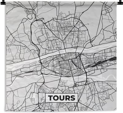 Wandkleed - Wanddoek - Plattegrond - Kaart - Stadskaart - Frankrijk - Tours - 180x180 cm - Wandtapijt