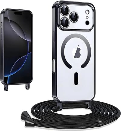 Casemania Hoesje Geschikt voor Apple iPhone 17 Pro - Zwart - Siliconen Back Cover met Koord - Geschikt voor MagSafe - Telefoonhoesje met Koord - Crossbody Lanyard Cord Case
