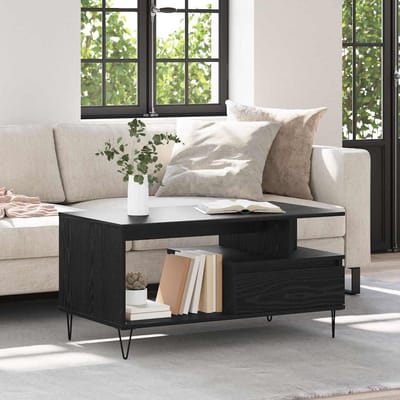 vidaXL - Salontafel - Zwart - Eiken - 90 - x - 49 - x - 45 - cm - Bewerkt - hout