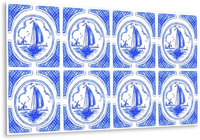 Tulup PVC Wandpaneel - Lodz Azulejo Vinyl Wandpaneel - 100 cm x 50 cm - Blauw PVC Wandpaneel - 1 stuk - Vinyl Wandpaneel - Mozaïek Wandbekleding - Wandbekleding Vinyl - Plaktegels Keuken en Badkamer
