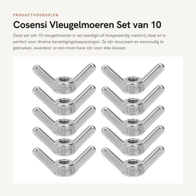 Dailygoods- Vleugelmoeren 10 stuks - Roestvrij Stalen Moeren - Bevestigingsaccessoire - Draad Binnendiameter 8 mm - Schroefafstand 1,25 mm - Duurzaam en Corrosiebestendig