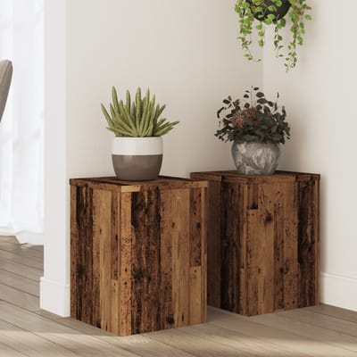 vidaXL - Plantenstandaards - 2 - st - 25x25x35 - cm - bewerkt - hout - oud - houtkleurig