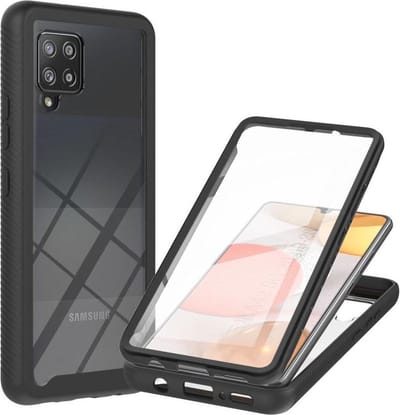 Hoesje Geschikt voor Samsung Galaxy A42 | Met ingebouwde screenprotector | Full Protect valbescherming | Doorzichtig / Zwart