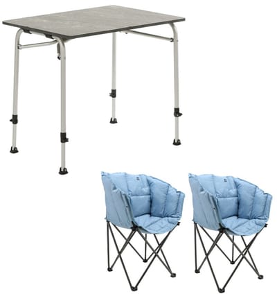 Travellife Sorrento Grey 80 Campingtafel met Lago Vouwstoelen Wave Blue