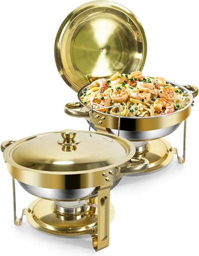 Chafing Dish Set - Warmhoudbakken Buffet - Feesten Organiseren - Afgeronde Randen - 5 Liter Inhoud - Goud Zilver