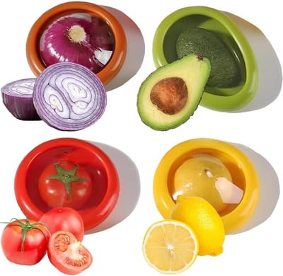 4 Stuks Draagbare Fruitopslagdoos, Herbruikbare Siliconen Koelkastcontainer met Deksel voor Groenten en Fruit zoals Avocado's, Citroenen en Tomaten