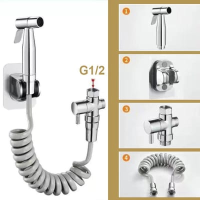 Système de rinçage de bidet universel: Laiton 12  Répartiteur d'eau Pistolet pulvérisateur en acier inoxydable avec support mural Adaptateur de robinetterie de douche