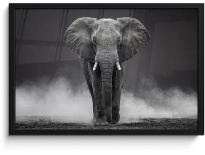 Poster in lijst - Fotolijst 60x40 cm - Posters - Olifant - Zwart - Wit - Rook - Posterlijst zwart - Decoratie - Wanddecoratie woonkamer - Muurdecoratie slaapkamer
