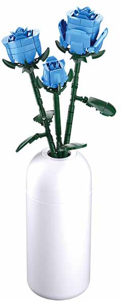 Sluban Flowers Blauwe Rozen in Vaas bouwspeelgoed vanaf 10 jaar – Constructiespeelgoed modelbouw bloemen decoratie – bouwdoos met 254 bouwstenen – M38-B1101-11