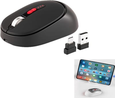 KZQ Draadloze muis met triple-modus Bluetooth en USB-C - Oplaadbaar en ergonomisch voor kantoor laptop en desktop - Draagbaar en stijlvol - Zwart