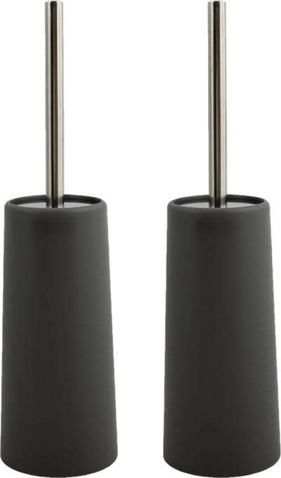 MSV Toiletborstel houder/WC-borstel - 2x - antraciet grijs - kunststof - 35 cm