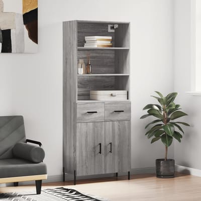 vidaXL - Hoge - kast - 69,5x34x180 - cm - bewerkt - hout - grijs - sonoma - eikenkleurig