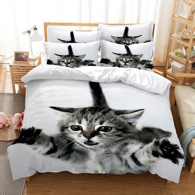 Schattig Cartoon Kat Print Beddengoed Set Voor Kinderen, Volledige Maat, Dikke Dekbedovertrek, Twin Queen En King Slaapkamer Set, Huistextiel, Winter EU single(135x200cm)