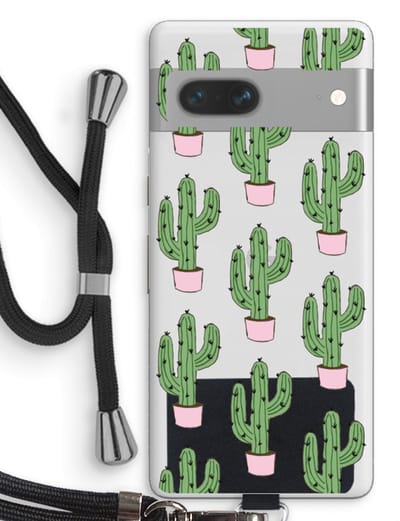 Case Company® - Hoesje met koord geschikt voor Google Pixel 7 hoesje met Koord - Cactus Lover - Telefoonhoesje met Zwart Koord - Bescherming aan alle Kanten en Over de Schermrand