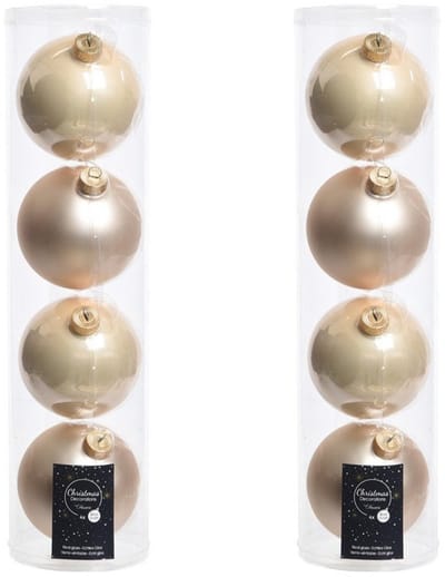 Decoris kerstballen - 8x st - licht champagne - D10 cm - glas - kerstversiering
