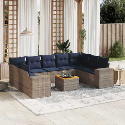 vidaXL - 10-delige - tuinbankset - met - kussens, - grijs - polyrotan