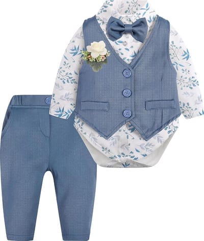 Baby Jongens Outfit - Driekleding Set - Feestelijke Gelegenheden - Inclusief Vest en Strik - 3 Delig - Mintgroen