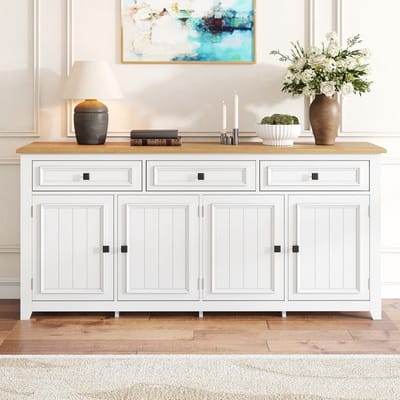 REDOM - Dressoir - 3 Laden En 4 Deuren - Modern - Woonkamer - MDF - Wit - 160 X 35 X 76 Cm