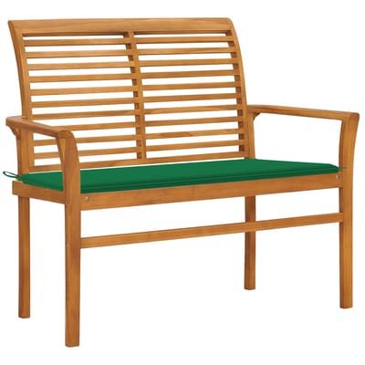 vidaXL - Tuinbank - met - groen - kussen - 112 - cm - massief - teakhout