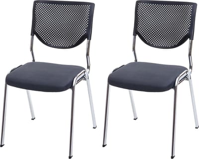 Set van 2 bezoekersstoelen T401, stapelbare conferentiestoel, stof/textiel ~ zitting donkergrijs, chromen poten