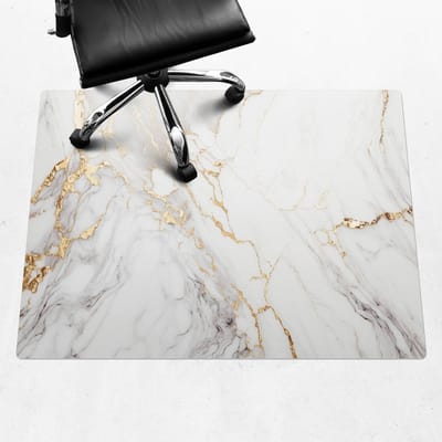 Wallfluent - Vloerbeschermer Marmeren Aderen - 120x90 cm - Wit Vloerbeschermer Bureaustoel - Rechthoekig - Vloerbeschermer Harde Vloer-Computer Stoel Mat-Werkplekdecoraties - Organisch marmerpatroon