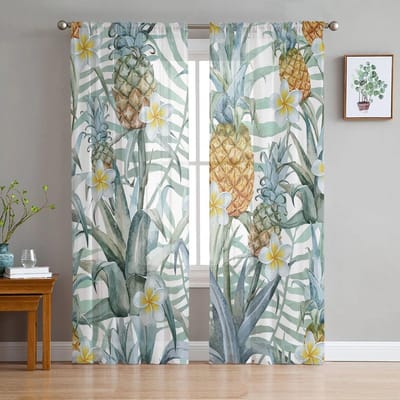 Ananas Frangipani Tule Gordijnen Woonkamer Keuken Chiffon Gordijn Slaapkamer Balkon Transparant Gordijn Mode Woondecoratie 135W x 114H(cm) gray
