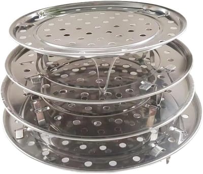 Stoomrek Set - Kookrek Inzet - Gezond Koken - Stapelbaar Ontwerp - 4 Stuks - Zilver