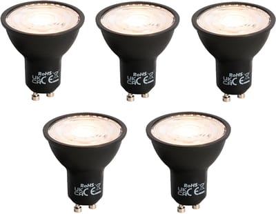 LUEDD Set van 5 GU10 dimbare LED lamp zwart 6W 500 lm 2700K