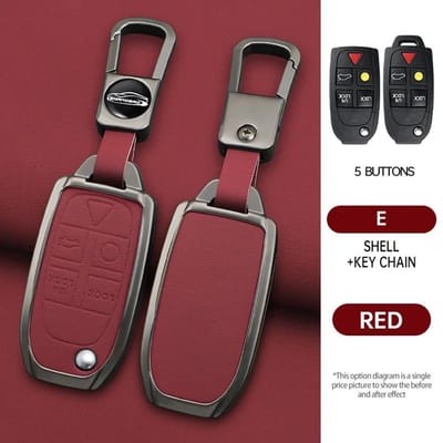 Zinklegering Leer Auto Sleutelhoesje Voor Volvo Xc90 Xc70 S80 S60 S40 V70 V50 C30 C70 5 Knoppen Afstandsbediening Cover Shell Sleutelhanger Accessoire gray