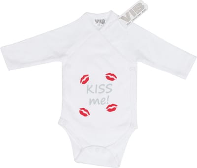 VIB® - Rompertje (overslag) Luxe Katoen - Kiss me! (Wit) - Babykleertjes - romper - rompertjes - rompertjes met tekst - baby cadeau - baby aankondiging - overslagromper