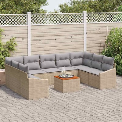 vidaXL - Tuinbank - Set - 10 - st - Beige - en - Lichtgrijs - poly - rattan