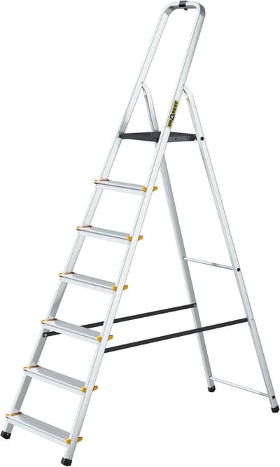 Stapelbare Ladder - Huishoudtrap Aluminium - Klus Klussen - Extra Brede Treden - 7 Treden - Aluminium