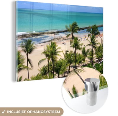 ® Glasschilderij 180x120 cm - Schilderij acrylglas - Palmbomen op het Braziliaanse strand van Recife - Foto op glas - Muurdecoratie woonkamer - Wanddecoratie slaapkamer - Schilderijen