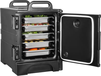 Verwarmde voedselcontainer - Isolatiebox voor eten - Eten warm houden - Dubbele gespen - 75 Liter - Zwart