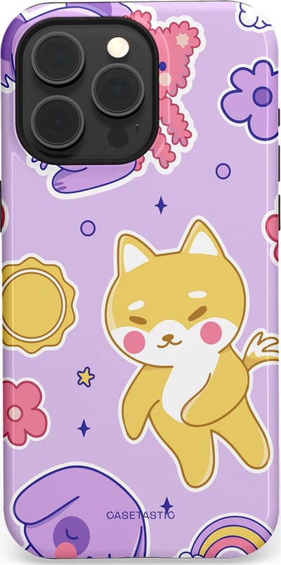 Casetastic hoesje geschikt voor Apple iPhone 15 Pro Max - MagSafe - Dubbellaagse bescherming - Knuffelvriendjes - Fashion Case - Lichtroze Lila Goud