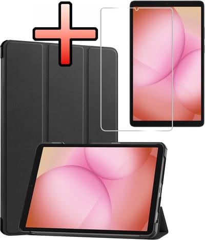 Hoes - Geschikt voor Samsung Galaxy Tab A11 - Met Screenprotector - Trifold Bookcase - Hard Cover - Hardcover Book Case - Tablet Hoesje - Zwart