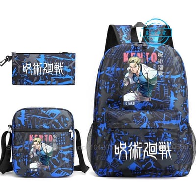 3 stuks Jujutsu Kaisen Rugzak Jongens Meisjes Anime Mochila Student Schooltas met Schoudertas Etui Dagelijks Reizen Rucksack