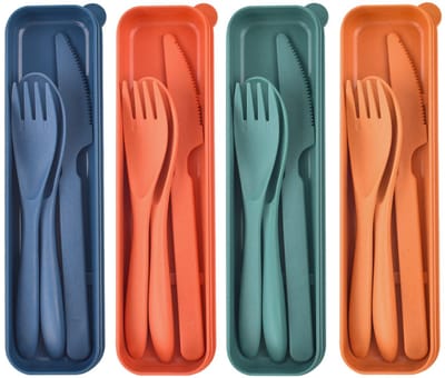 Dailygoods- Reisbestek Herbruikbaar - Bestekset voor Reizen - Draagbare Bestekset - 4-delige Set - Lichtgewicht - Etui 21x5,5x2,5 cm