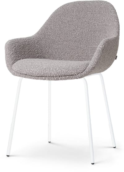 Nolon Nora-Mae Eetkamerstoel Bouclé Taupe - met Armleuning - Stof - Wit Onderstel - Design - Scandinavisch - Comfortabel