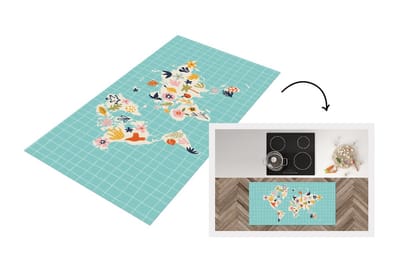 Keukenloper - Loper keuken - Kinderkamer - Wereldkaart - Bloemen - Fruit - 120x60 cm - Keukenloper vinyl
