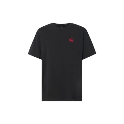Calvin Klein Effen Kleur Ronde Hals Letterprint Getailleerd Korte Mouwen T-shirt Heren tops Zwart NM2418E-UB1 L black