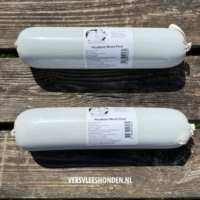 12 x 800 gram Houdbare Worsten - PENS - Zacht gestoomd vlees, glutenvrij, makkelijk voor de vakanties - Versvleeshonden.nl