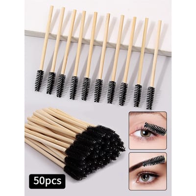 50 Pièces Manche en Bambou Brosse à Cils Pinceau de Maquillage Extension de Cils Baguettes Mascara Applicateurs Peigne Cils Outils de Maquillage noir