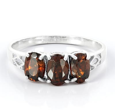 Cavill - Zilveren ring - 925 Sterling Zilver - 3 Chocolade Zirkoon 2,11ct - Elegant filigraan - Ovale Tanzanian stones - Maat 17