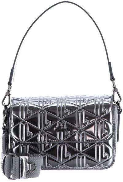 LACOSTE Leren schoudertas Flap Crossover Bag Shiny Dark Silver zilverkleurig