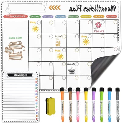 A3 Magnetisch Whiteboard met Markers en Spons - Maandplanner voor Aan de Muur - 8 Kleuren - Wasbaar