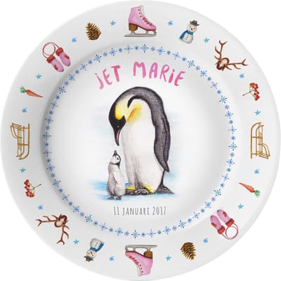 World of Mies geboortebordje met naam – handgeschilderde pinguïn – gepersonaliseerd kinderbordje - kraamcadeau