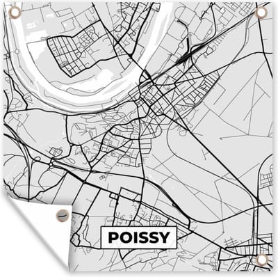 Tuin poster Stadskaart – Frankrijk – Kaart – Poissy – Plattegrond - 200x200 cm - Tuindoek